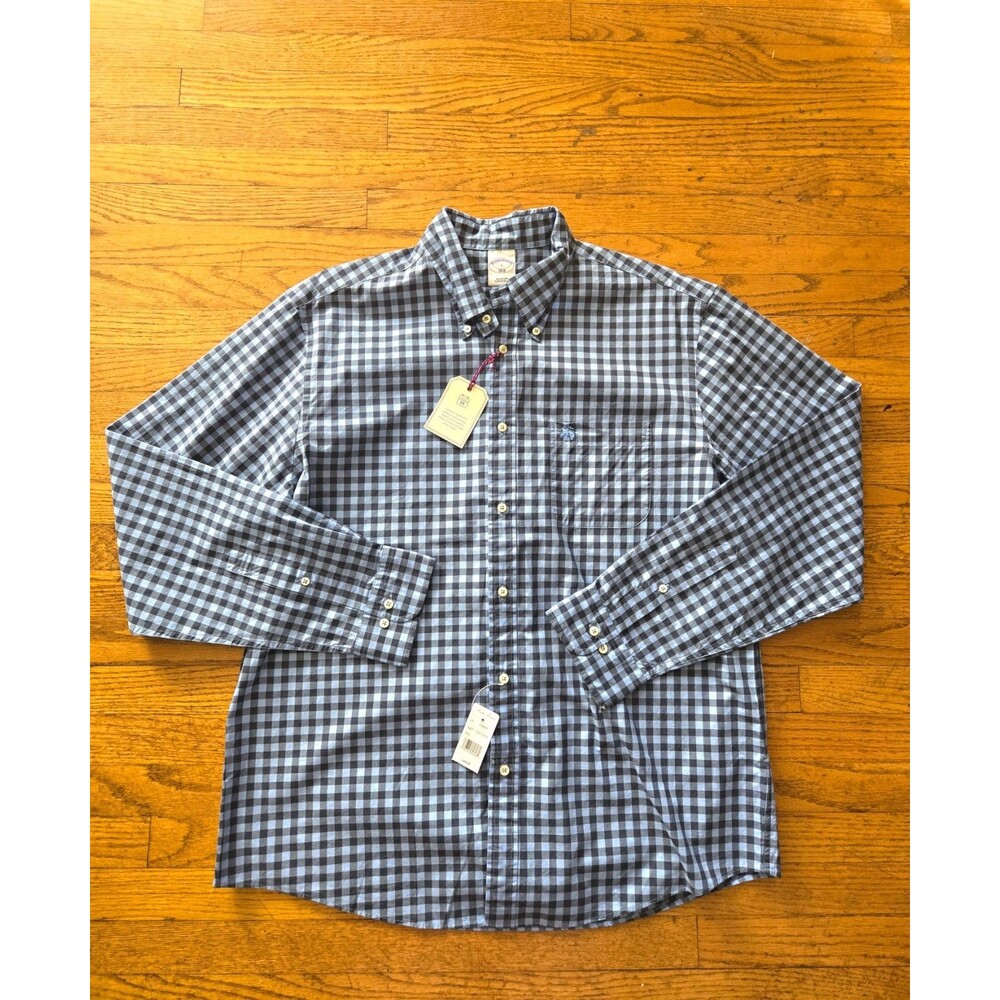 Brooks Brothers Mens Blue Checkered Long Sleeve Button Up Shirt Large NWT